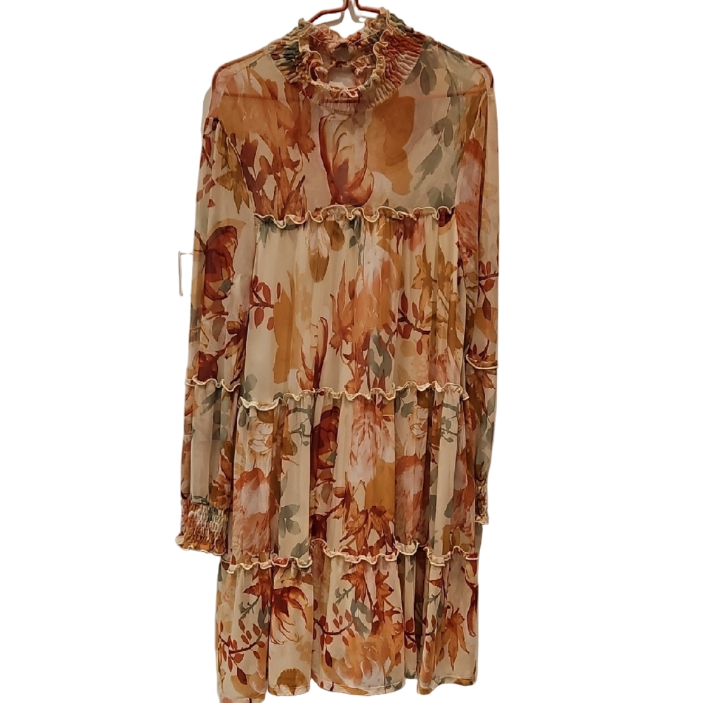 KATE AND LILY Mesh Tiered Dress Floral Long Sleeve Boho Peasant Women's 10